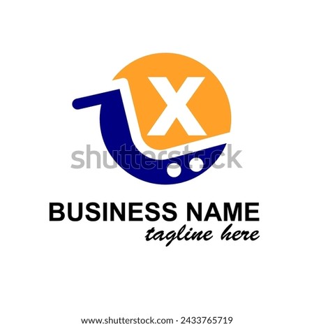 Initial x Letter in Shopping Cart, Trolley for Supermarket, Market, Shop, Store Business Simple Modern Logo Idea