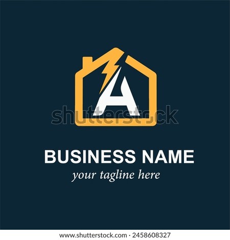Electric Logo with Lightning Bolt. Initial Letter A and Thunder Bolt  for Electrical Service or Business Logo Idea Design