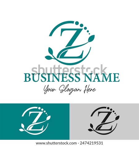 Initial Letter Z with Leaf and Circle Leaves for Beauty, Skincare, Home Spa, Skincare, Aesthetic, Nature, Green Agronomy and Environment Modern Business Logo Idea