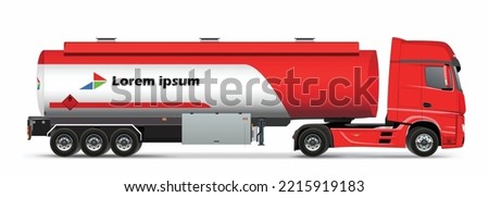 red oil gas chemical heavy trailer industry truck side view art design isolated vector white background element template