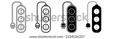 Black and white illustration of a electric socket. Electric socket icon collection with line. Stock vector illustration.