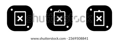 Clipboard x mark icon in flat. A clipboard x mark icon design. Stock vector.
