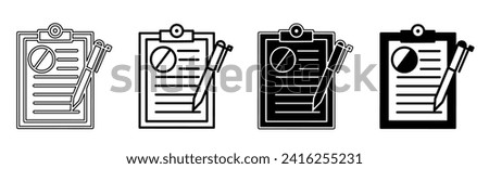 Black and white illustration of a clipboard. Clipboard icon collection with line. Stock vector illustration