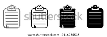 Black and white illustration of a clipboard. Clipboard icon collection with line. Stock vector illustration.