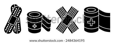 Bandage icon illustration. Black and white bandage icon set. Stock vector collection.