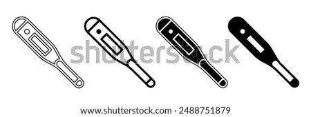 Black and white illustration of a thermometer. Thermometer icon collection with line. Stock vector illustration.