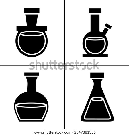 Vector black and white illustration of beaker icon for business. Stock vector design.