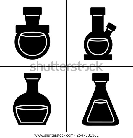 Vector black and white illustration of beaker icon for business. Stock vector design.