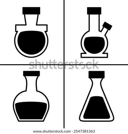 Vector black and white illustration of beaker icon for business. Stock vector design.