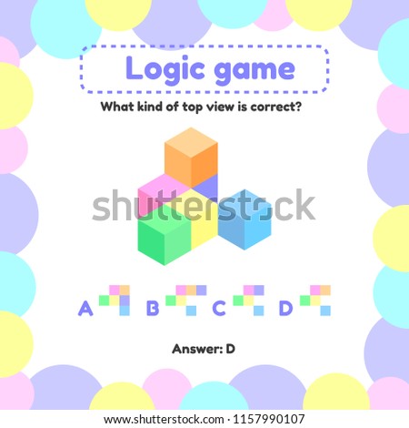 Vector illustration. Logic game for preschool and school age children. what is the view from the top right