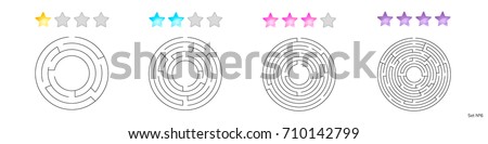 vector illustration of set of 4 circular mazes for kids at different levels of complexity