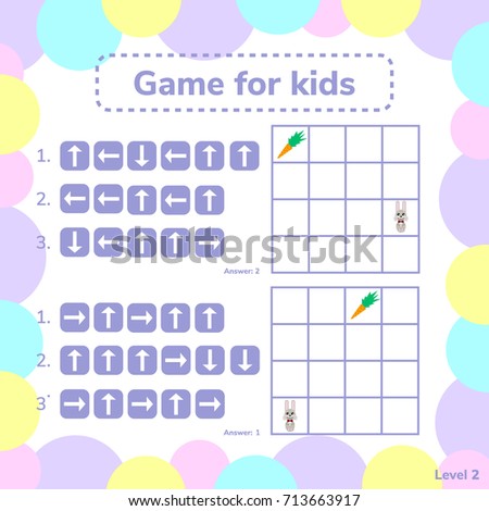 vector illustration. game for preschool kids. rebus for children. arrows. choose the right answer. help little hare to find carrot.
