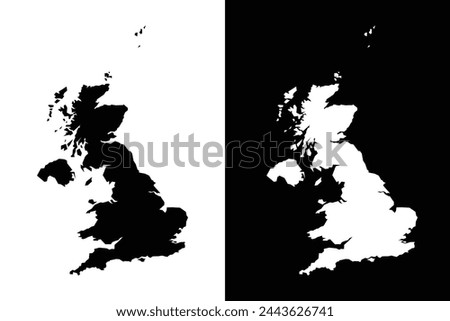 Map of the United Kingdom, UK vector illustration, Vector map of UK, Solid colors black and white United Kingdom map, Vector illustration of British map
