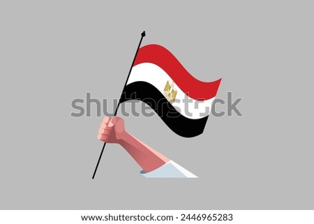 A hand holding an Egypt flag, National Egypt flag Vector illustration, Flag of the Arab Republic of Egypt, Illustration Flag of Egypt, Symbol of patriotism and freedom, Egyptian sign, Africa
