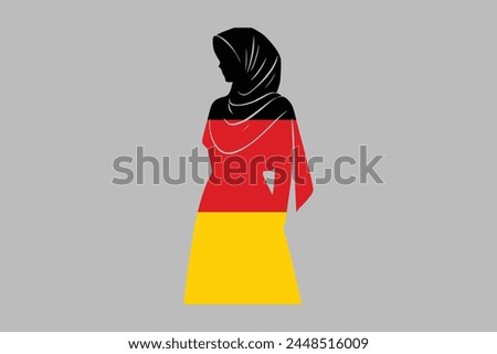 Germany Muslim girl wearing Germany flag hijab, German national symbol, Germany country flag is a symbol of freedom, Vector illustration, Digital illustration
