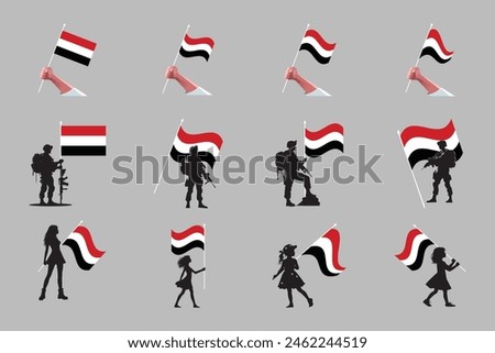 Flag of Yemen Set, original and simple Yemen flag Bundle, vector illustration of Yemen flag Collection
