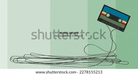 Retro audio tape cassette with strip tape flat design vector illustration on green background have blank space.