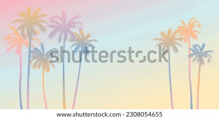 Colorful palm trees with surrealistic sky background vector illustration. Summer traveling and party at the beach pastel colors concept flat design with blank space.