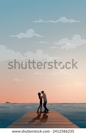 Similar – Image, Stock Photo Couple embracing on bridge under arch with flowers