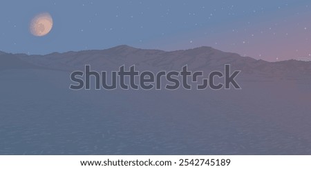 Minimalist mauntain ranges landscape in winter season have half moon with stars and twilight sky background graphic illustration have blank space.