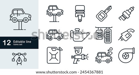 car repair thin line icon set