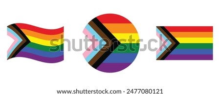 Progress pride flag in various shapes. updated Gay pride flag. vector illustration