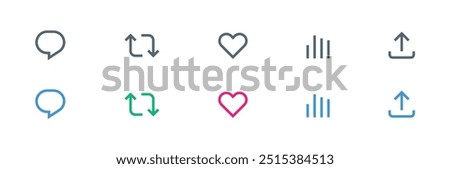 like icon, reply, retweet, view, share icon signs - social media notification like comment, share icons. social network post reactions collection set. vector illustration