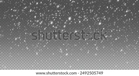 Christmas snowflakes on a transparent background. Snow flakes, snow background. Heavy snowfall, snowflakes in different shapes and forms.