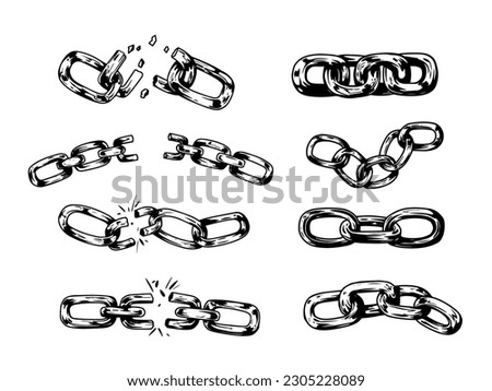 Set of chain illustration, broken chains. Hand drawn vector sketch illustration 