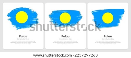 A set of vector brush flags of Palau on abstract card with shadow effect