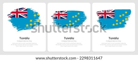 A set of vector brush flags of Tuvalu on abstract card with shadow effect