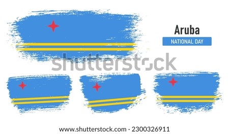 Textured collection national flag of Aruba on painted brush stroke effect with white background