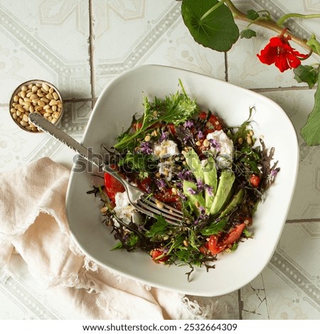 Similar – Image, Stock Photo Delicious avocado and ricotta toast served on plate