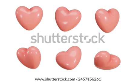 cutie 3D heart shaped in candy style icon for decoration, isolated on light, rotated other angle of heart