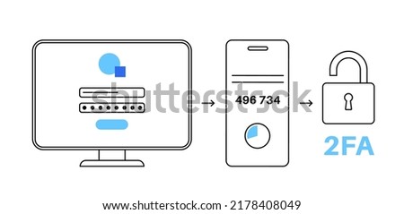 Two factor authentication. Information protection concept. Security of online accounts using a multi factor method for login with username and password. Personal identification 2fa vector illustration
