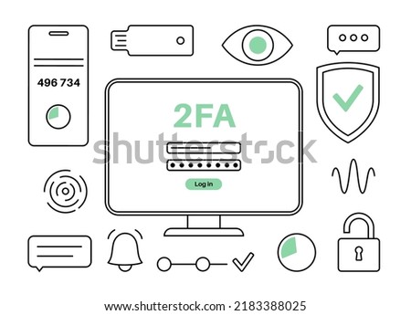 Two factor authentication. Information protection concept. Security of online accounts using a multi factor method for login with username and password. Personal identification 2fa vector