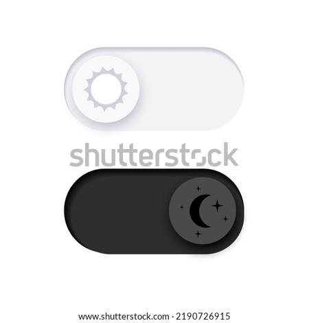 Switch element button for light or dark theme. Digital toggle symbol. Day night mode icon for application. Indicator for smartphone. Frontend control realistic vector illustration on white