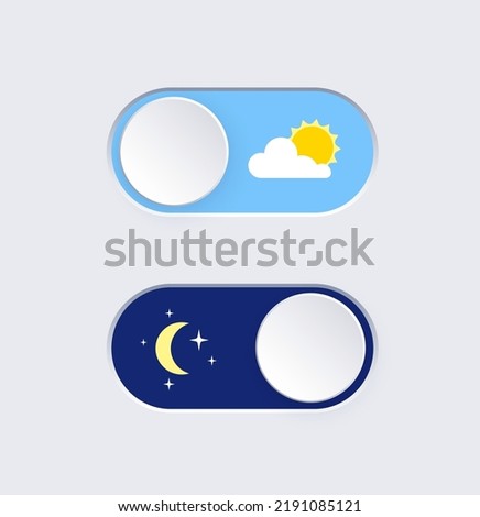 Switch element button for light or dark theme. Digital toggle symbol. Day night mode icon for application. Indicator for smartphone. Frontend control realistic vector illustration on white