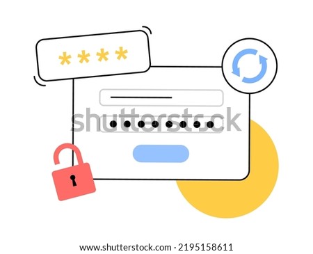 Reset password procedure. Getting a new username and password for an account. Update personal data in application on the site. Information protection, security in the internet flat vector