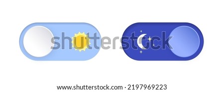 Switch element button for light or dark theme. Digital toggle symbol. Day night mode icon for application. Indicator for smartphone. Frontend control realistic vector illustration on white background.