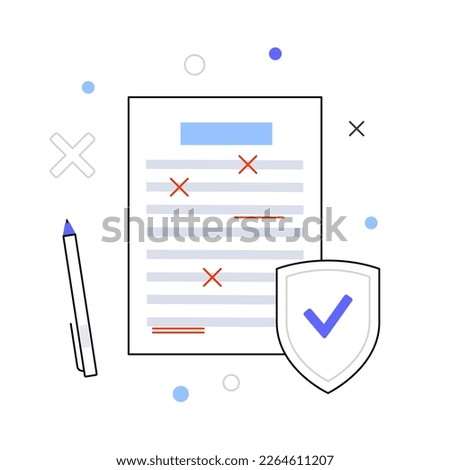 Grammar editing concept. Document with errors and corrections. Page with mistake in text, proofread and spell check. Incorrect writing. Red line marks flat vector illustration for school education.