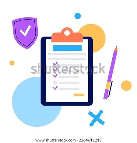 Survey document. Checklist form for feedback or questionnaire pool. Customer service, client satisfaction report. Education test, quiz or interview, human research assessment flat vector illustration.
