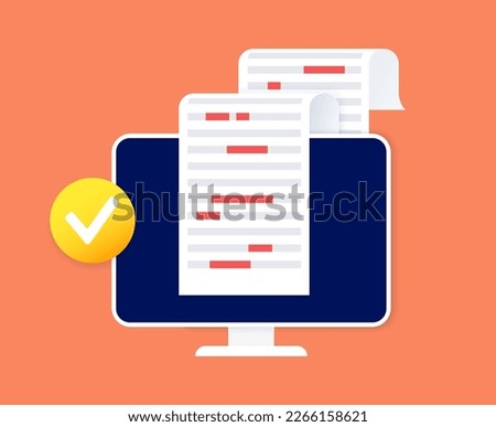 Grammar editing online. Document with errors and corrections. Page with mistake in text, proofread and spell check. Incorrect writing. Red line marks flat vector illustration for school education.