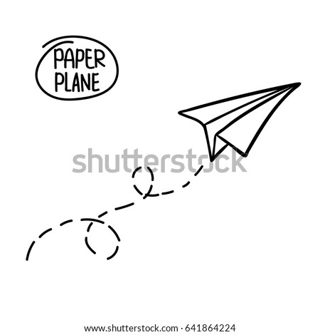Vector paper airplane. Travel, route symbol. Vector illustration of hand drawn paper plane. Isolated. Outline. Hand drawn doodle airplane. Black linear paper plane icon 