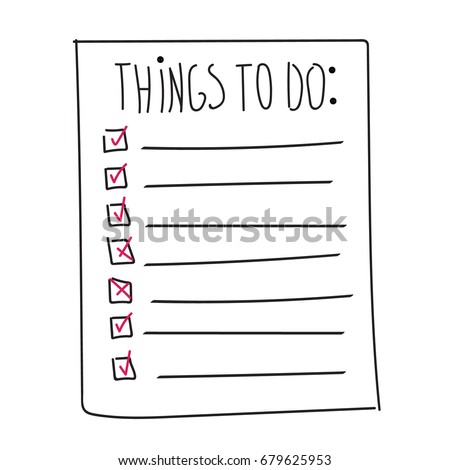 Vector isolated outline hand drawn check to do list, bullet, check mark and check box in a doodle sketch cartoon style. Paper note with task plan.