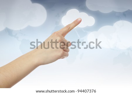 Cloud computing concept, finger touching the cloud