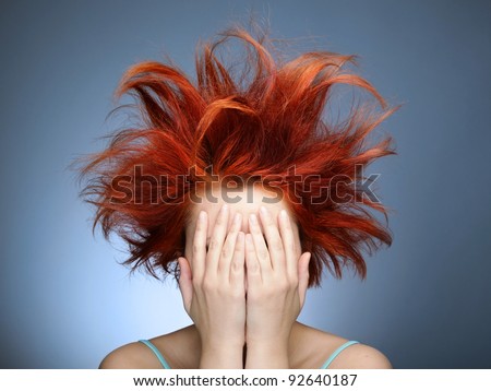 Image, Stock Photo Long haired woman hiding under green cloth