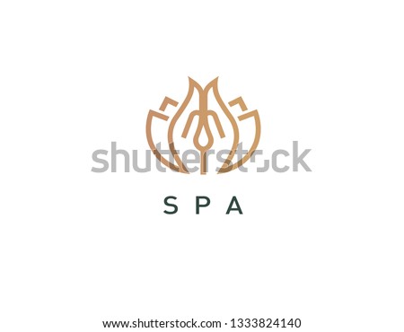 Linear logotype hands and lotus for massage salon and spa