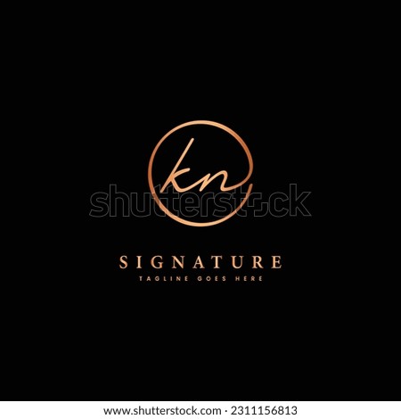 K, N, KN Initial letter handwritten and signature vector logo. Business template in round shape line art