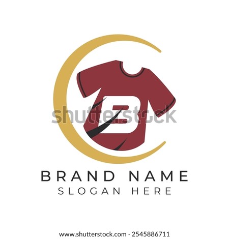 Letter B Logo Concept With T-Shirt. Alphabet B garments moon face icon design